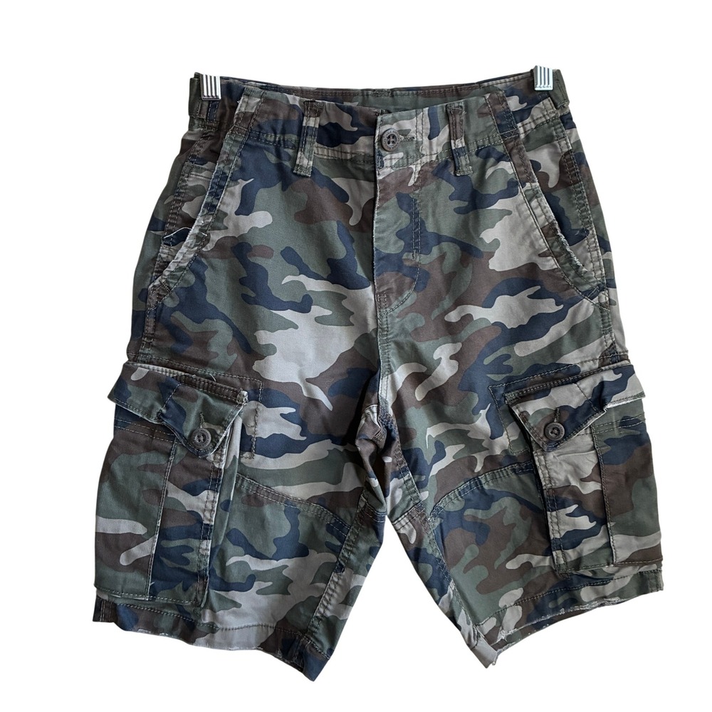 American Eagle Classic Flex Cargo Shorts 26 Green Camo Mens Cotton Blend